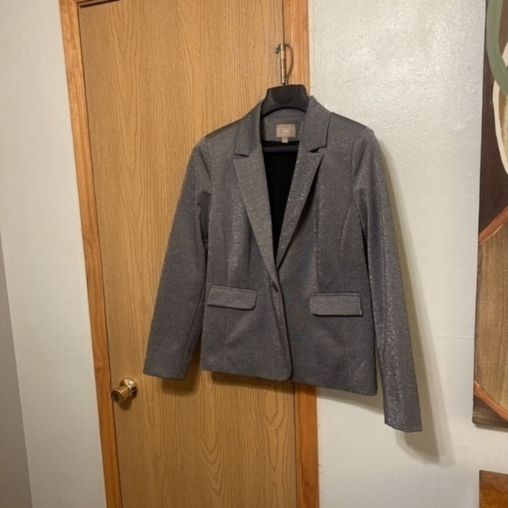 Kelly by Clinton Kelly Large w/Metallic Gray Long Sleeve One-Button Blazer - EUC